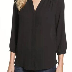 NYDJ black V-neck blouse, 3/4 sleeves